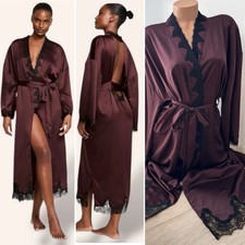 Victoria's Secret Lace Trim Open Back Long Satin Robe Peignoir M/L