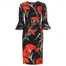 Dolce & Gabbana Bell-Sleeve Carnation-Print Dress, Black/Red SIZE IT46/10 US NEW