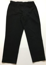 Women's Jet Black Cotton Trousers Straight Leg Pants Slacks Inseam 28" Size 16