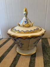 Antico vaso caramelle numerato Art Deco Hertel Jacob Bavaria coperchio ciotola sovrapposizione oro