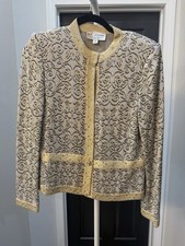 St. John 2pc Knit Skirt Suit Size 8 Gold/Gray...