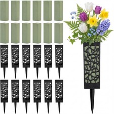 24 PCS Memorial Cemetery Floral Holder Set 12 Inch Vases Foam Blocks Black