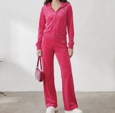 Juicy Couture Y2K Velvet Velour Hot Pink Track Suit 2-Piece Set Jacket  Pants