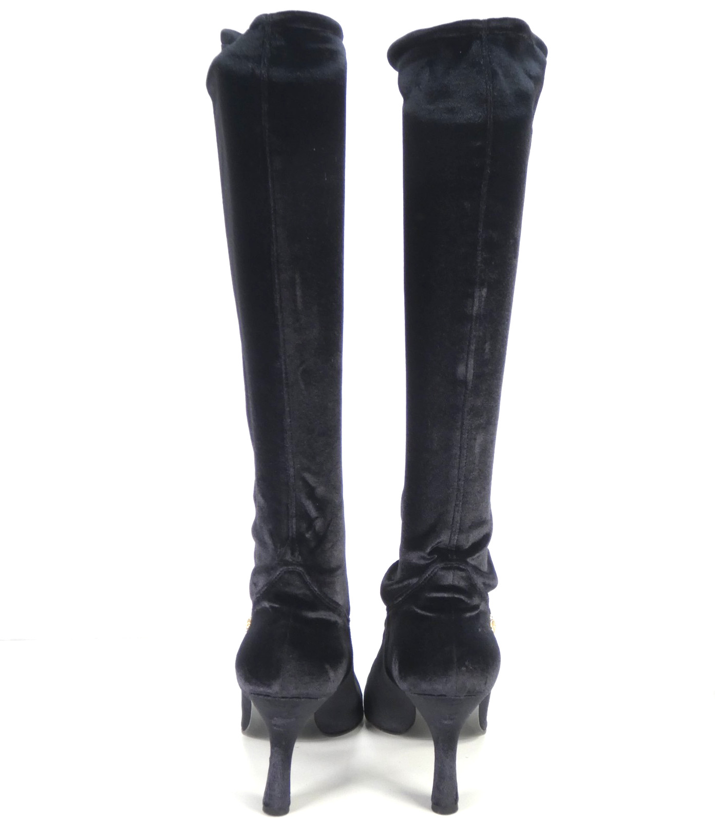 Vintage Gianni Versace Boots 90s Black Velvet Sock Boot Medusa Logo Rare UK 6 image 6