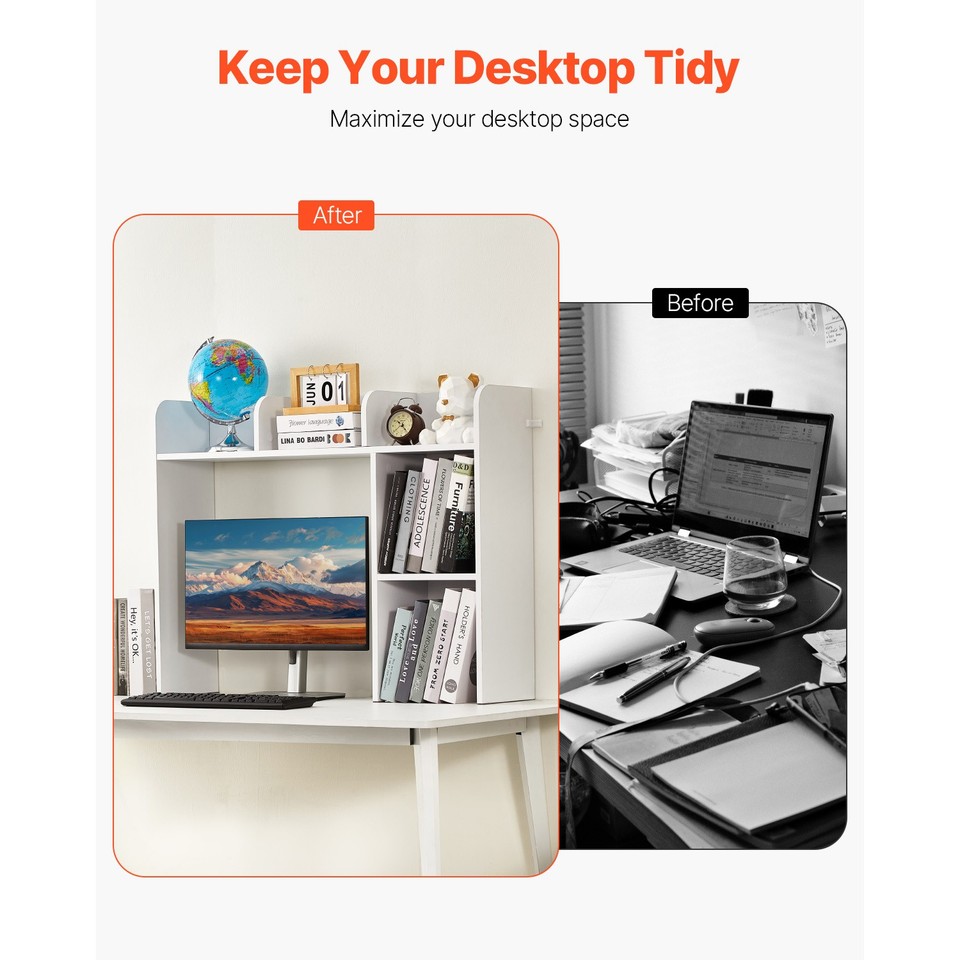 Desktop Bookshelf Storage Organizer Computer Desk Wooden Shelf Display ...