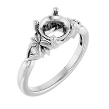 Semi Mount Ring Setting Round 11mm Floral Design 925 Sterling Silver Mounting