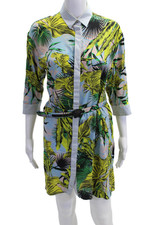 Versace Womens Black Silk Shirt Dress Collared Floral 3/4 Sleeve Size 38