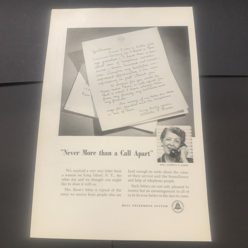Publicidad publicitaria vintage 1956 Bell Telephone Never More Than A Call Apart - Imagen 2 de 2