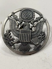 US Military Great Seal Eagle Insignia Cap Badge Silver Metal Military Emblem