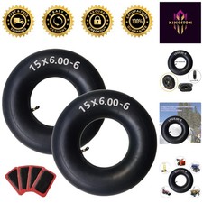 2 Heavy-Duty 15 x 6.00-6 Inner Tubes with Brass TR-87 Valve for Quick Install