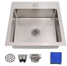 15 Inch Square Sink Drop In Bar RV Prep Outdoor 18 Gauge Stainless Steel Small