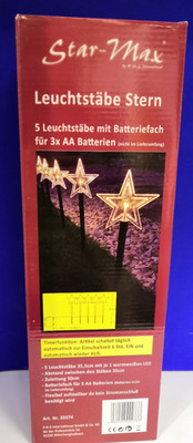F-H-S International 5x Gartenstecker Stern 23cm warmweiß 6/18h Timer 1,6m Leucht