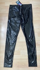Fashion Design Vinyl Lack Leggings Hose High Waist mit Zip in Schwarz Größe M/L