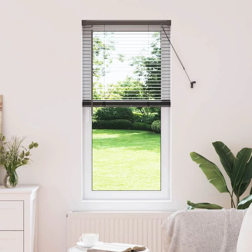Window Blind with Curtains Manual Black Aluminium vidaXL