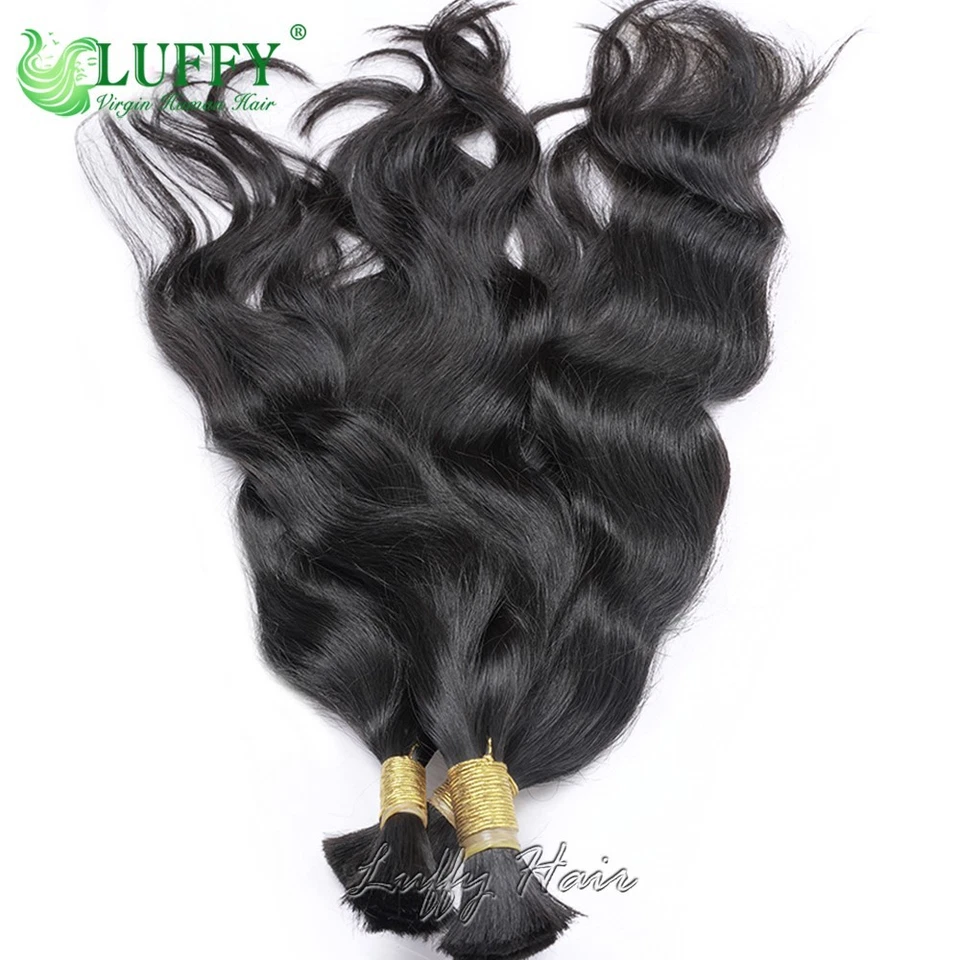 Cabello humano ondulado natural a granel para trenzar ganchillo trenza onda paquete cabello sin trama Foto 2 de 4