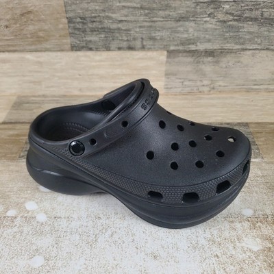 Crocs Classic Bae Womens Clogs Sz 6 Black Rubber Platform Slingback Round Toe
