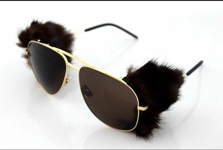 Gafas de sol YSL Saint Laurent clásicas de piel de visón 11 escudos aviador 001 59:14:140 Foto 4 de 4