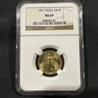 1991 American Eagle $10 Uncirculated Gold Coin 1/4 Ounce NGC MS-69. Stunning!
