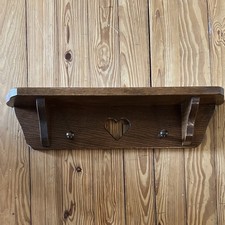 Vintage solid Wood Wall Mounted Shelf with Heart Cutout 2 pegs