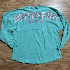 Southern Style Spirit Jersey Long Sleeve Shirt Large Teal Bow Tie South