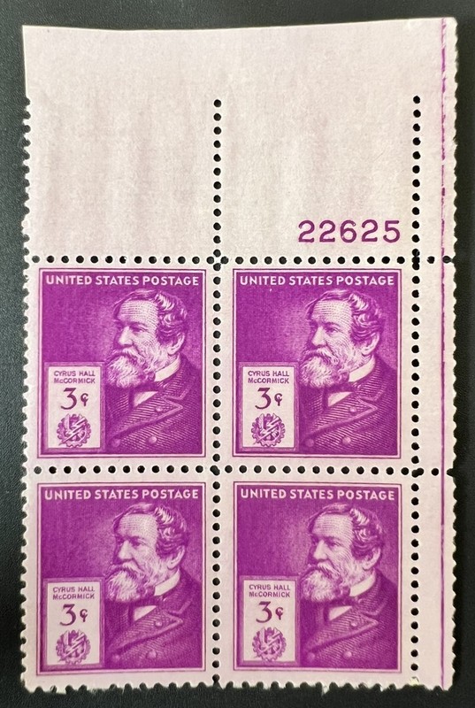 US plate Block of 4 1940 Famous Americans Cyrus McCormick MNH Scott 891 3c