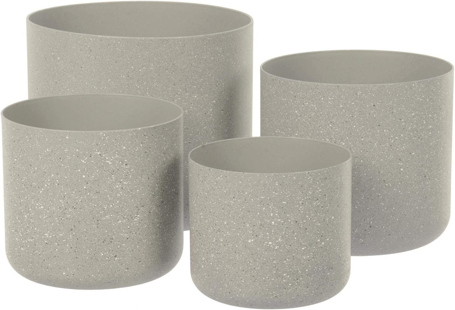 Set Of 4 Plastic Plant Pots Sandstone Effect Planters Garden 14-22cm - Beige