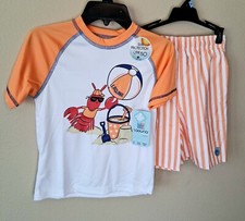 Laguna Rash Guard Swim Set 4 Boys Orange Crawfish Lobster Crab Trunks