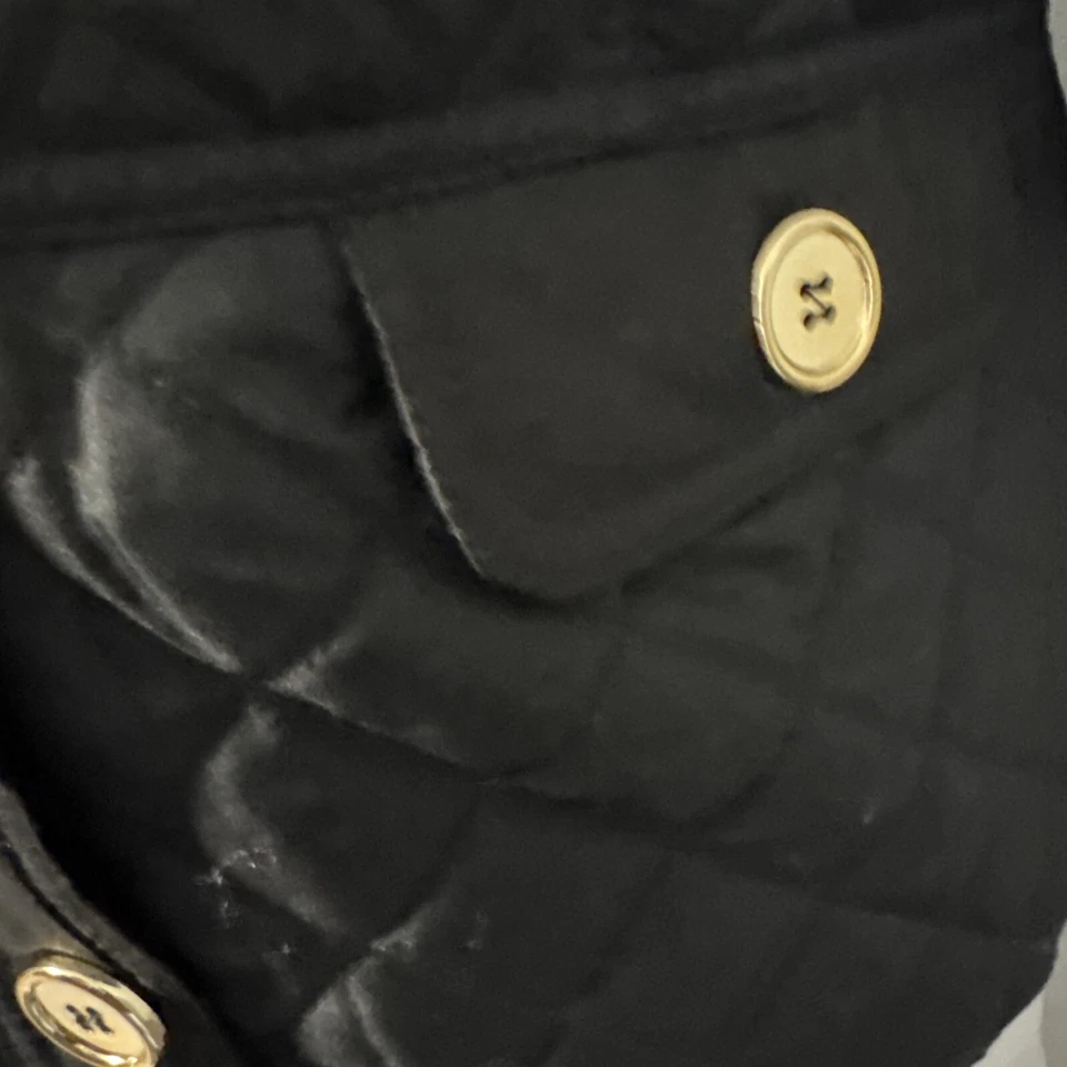 Jane Ashley Size M Black Lightweight Quilted Button Up Jacket Gold Buttons - Image 4 of 4