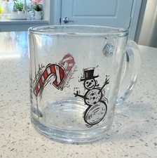 Holiday Christmas Snowman Tree Candy Cane Starbucks Glass Mug Made in USA