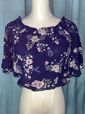 Women  s Off The Shoulder Crop Top Floral Blouse NWT XS