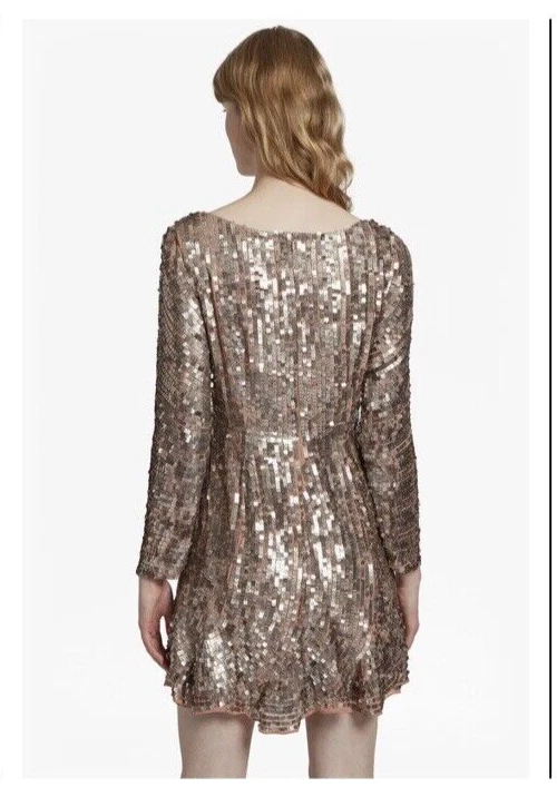 French Connection Nude Aurelie Sequin LS V Neck Dress Uk 8 Rrp £260. — 第 3/4 张图片