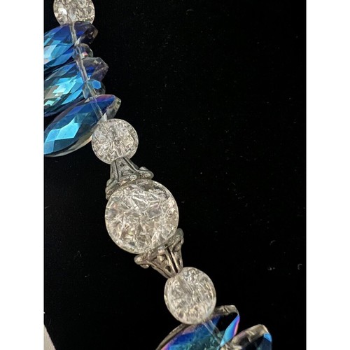 OOAK Blue Faceted Marquise Crystals & Glass Beads Silver Plated Necklace - Picture 2 of 7