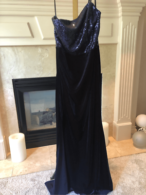 Windsor Women's Navy Blue Sequin and Velvet One Shoulder Elegant Large Slit Dre | eBay Windsor Women's Navy Blue Sequin and Velvet One Shoulder Elegant Large Slit Dre | eBay