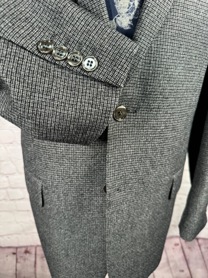 LORENZO BRUNO Mens Gray HOPSACK REG FIT Sport Coat Blazer Jacket SIZE 44R - Image 4 of 4