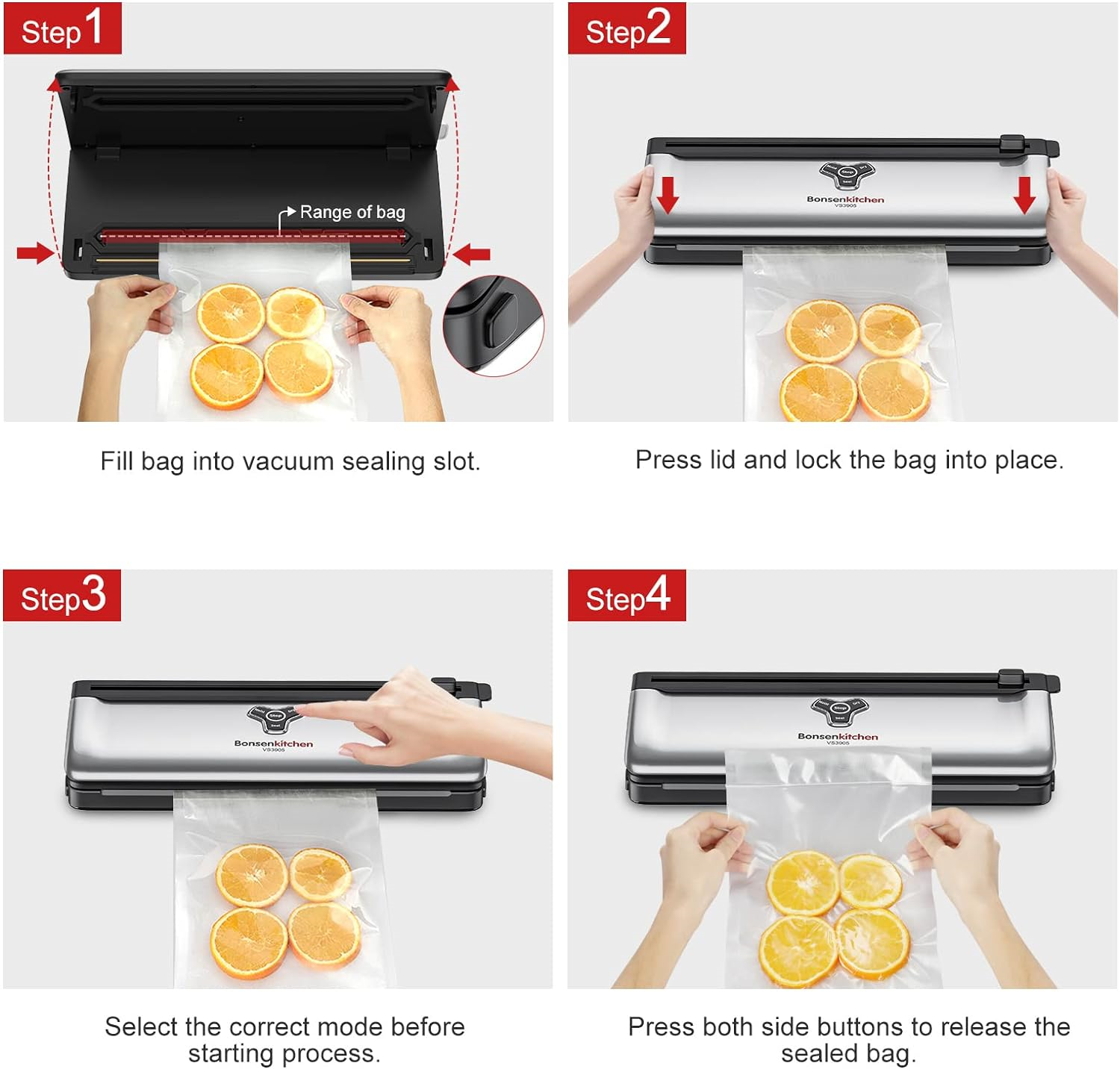 Bonsenkitchen Vacuum Sealer Machine Food Sealer, Compact Design, Air
