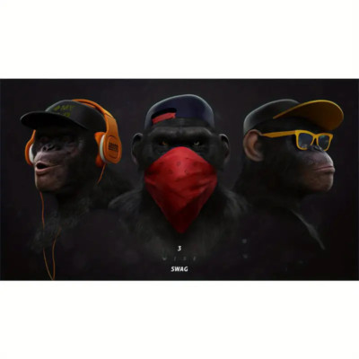 Banksy 3 Wise Swag Monkey Graffiti Leinwand Wandbild Bild Druck 60 cm x 40 cm P4