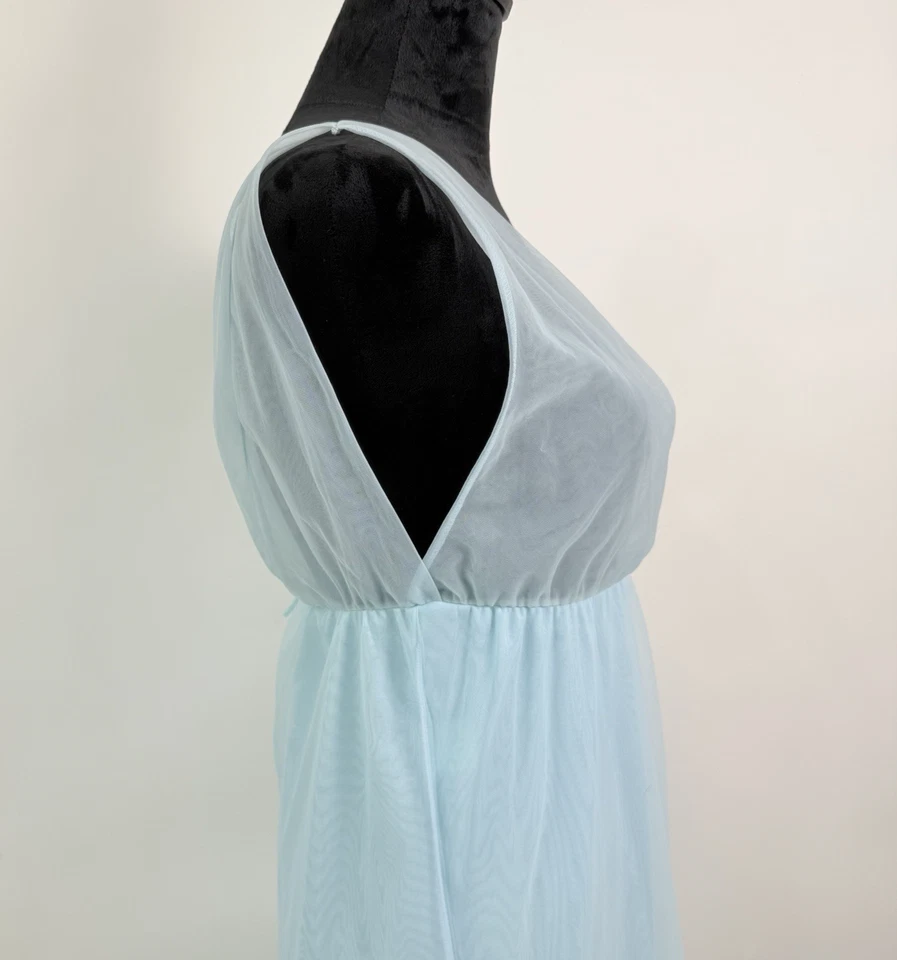 Vintage Sears Long Nightgown Size 32/34 (S/M?) Blue Sheer Bust Plunge V Neck - Image 4 of 4