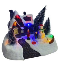 Villaggio Natale Scenario Natalizio Pupazzo di Neve Luci Suoni Movimento