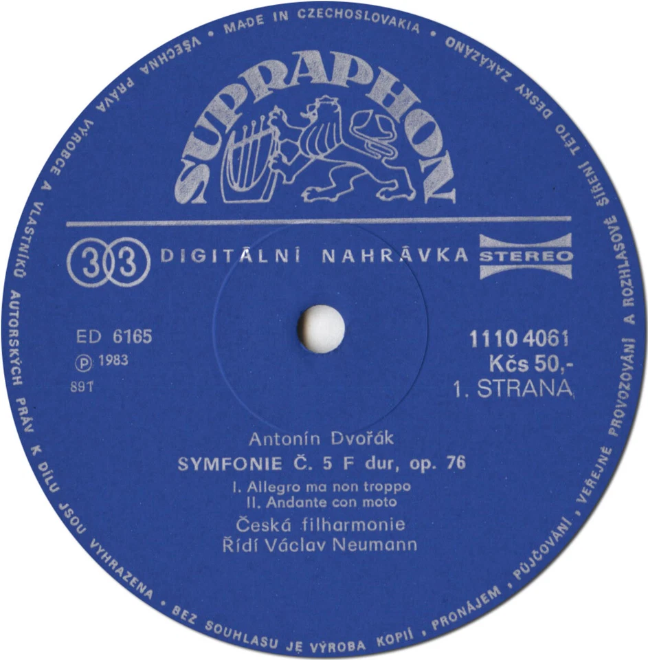 5LP Box DVORAK Symphonies 5-9 NEUMANN Czech PO Supraphon 11104061 NM Digital Rec - Image 3 of 3