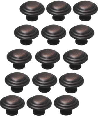 Gobrico 15 Pack 1-3/8'' Oil Rubbed Bronze Round Kitchen Cabinet Knobs Traditional