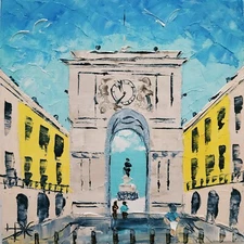 Lisbon Painting Portugal Art Original Art Impasto Oil Painting 3D Art 6x6"