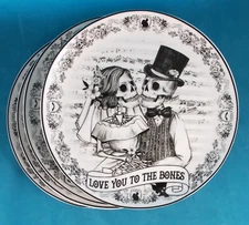 Eaton Fine Dining Halloween Wedding Skeleton Couple Dinner Plates Set of 4 NIB