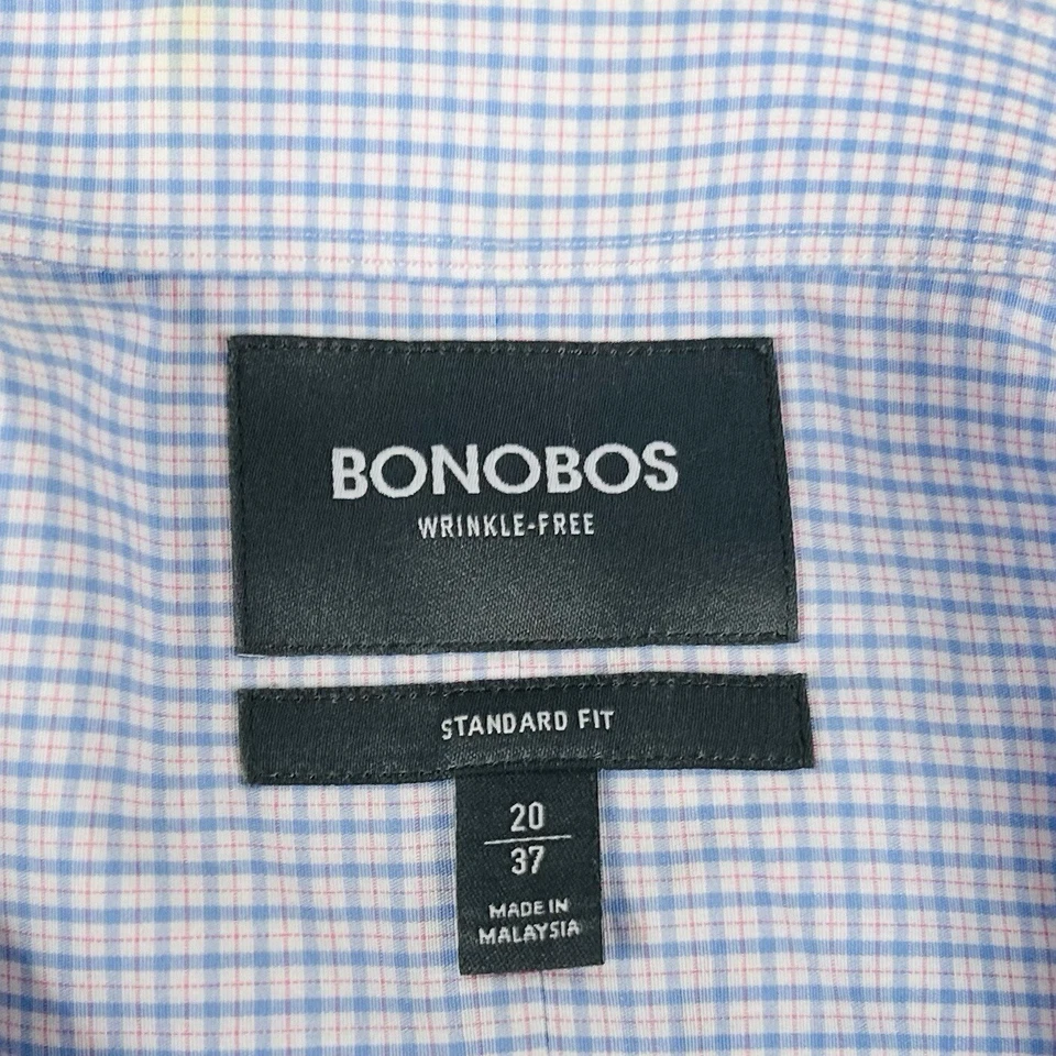 Bonobos 20 37 Standard Fit Wrinkle Free Dress Shirt Blue Pink Plaid Cotton - Image 3 of 4