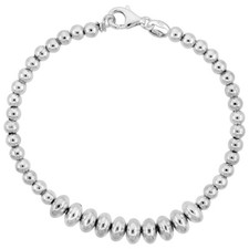 925 Sterling Silver Solid Saucer Bead Ball and Oval Bracelet 7mm, 7" to 8" Long