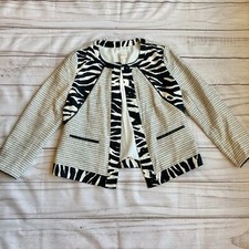 Chico's Linen Blend Tweed Zebra Print Button Up Blazer Size 1