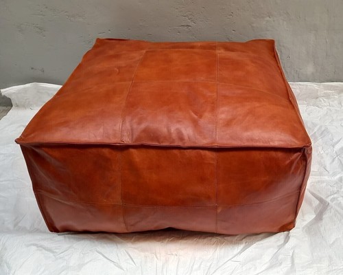New Top Quality Moroccan Footstool Leather Pouf Boho Brown Genuine Pouffe - Picture 4 of 9