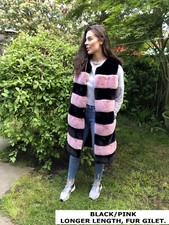 New Ladies Pink Black Faux Fur Gilet. Size S/m (8/10) Warm Jacket Vest Coat Body