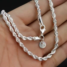 925 STERLING plate SILVER 3.5MM solid ROPE ITALIAN chain 20" necklace men women 