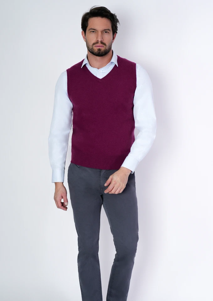 1stAmerican Gilet Scollo a V 100% Cashmere Senza Maniche Made in Italy da Uomo - Immagine 2 di 4