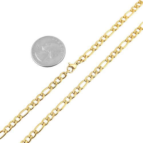 Herren Damen 24K echt vergoldet Figarokette Edelstahl Halskette, breit 3 mm 5 - Bild 6 von 12